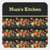 赤オレンジイエローポピー花ポピーフローラアート スクエアシール (正面)