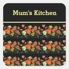 赤オレンジイエローポピー花ポピーフローラアート スクエアシール