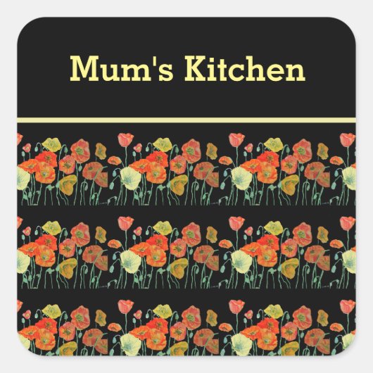 赤オレンジイエローポピー花ポピーフローラアート スクエアシール (正面)