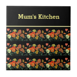 赤オレンジイエローポピー花ポピーフローラアート タイル