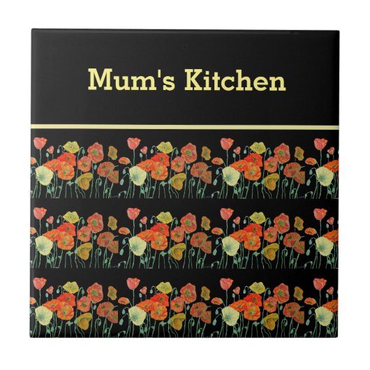 赤オレンジイエローポピー花ポピーフローラアート タイル (正面)