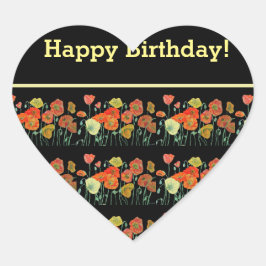 赤オレンジイエローポピー花ポピーフローラアート ハートシール