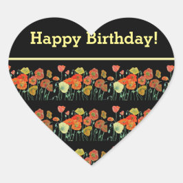 赤オレンジイエローポピー花ポピーフローラアート ハートシール