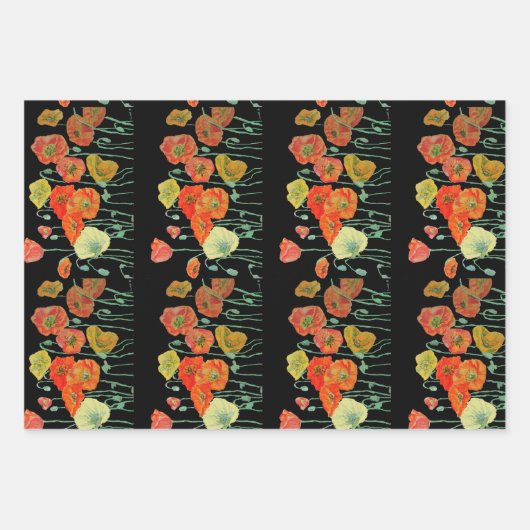 赤オレンジイエローポピー花ポピーフローラアート ラッピングペーパーシート (正面3)