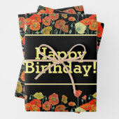 赤オレンジイエローポピー花ポピーフローラアート ラッピングペーパーシート (インサイチュ)