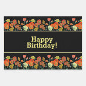 赤オレンジイエローポピー花ポピーフローラアート ラッピングペーパーシート (正面)