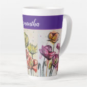 赤オレンジイエローポピー花ポピーフローラ カフェラテマグ (右アングル)