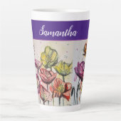 赤オレンジイエローポピー花ポピーフローラ カフェラテマグ (正面)