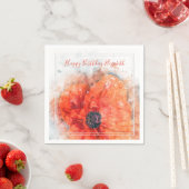 赤オレンジウォーターカラーポピーフラワー誕生日 スタンダードカクテルナプキン (インサイチュ)