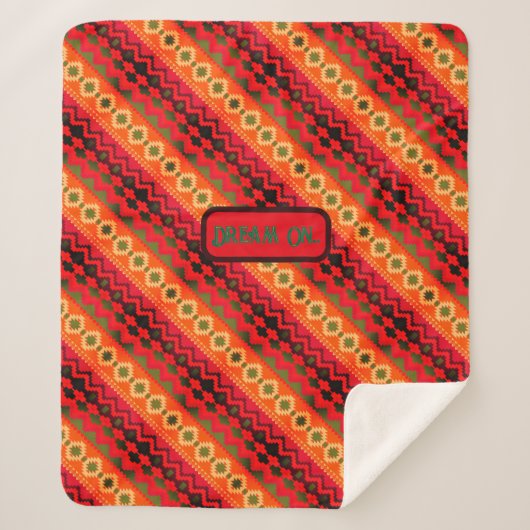 赤オレンジグリーンアステカ シェルパブランケット (正面)
