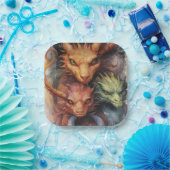 赤オレンジグリーンドラゴン ペーパープレート (パーティー)