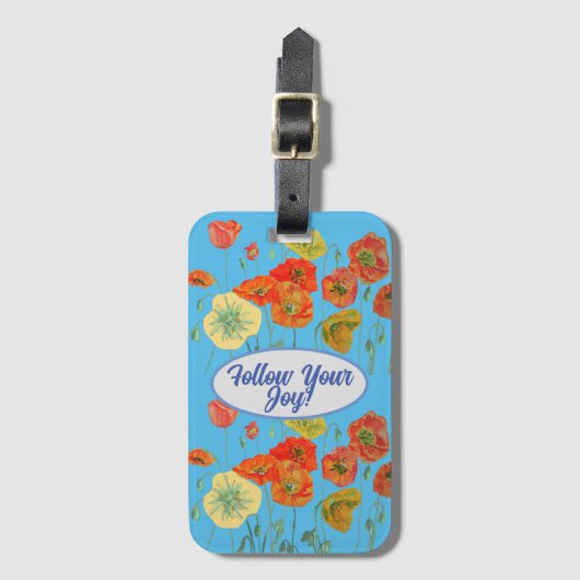 赤オレンジケシのケシフローラブルーあなたの喜び ラゲッジタグ (正面縦)