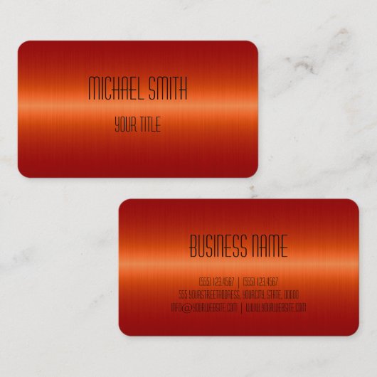 赤オレンジステンレス鋼の外観 名刺 (正面/裏面)