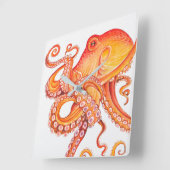 赤オレンジタコ水彩 スクエア壁時計 (傾斜)