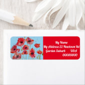 赤オレンジポピーの水カラー差出人住所ラベル ラベル (インサイチュ)