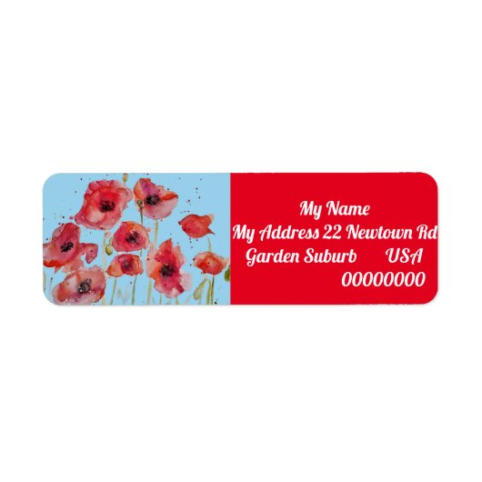 赤オレンジポピーの水カラー差出人住所ラベル ラベル (正面)
