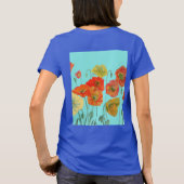赤オレンジポピーフローラウォーターカラーアクアアートフラワー Tシャツ (裏面)