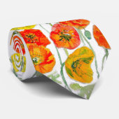 赤オレンジポピーフローラ水彩フラワーメンズタイ ネクタイ (ロール)