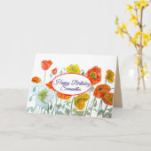 赤オレンジポピー水彩アート誕生日カード カード (黄色い花)