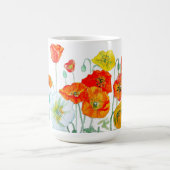 赤オレンジポピー花水彩女性の名前 コーヒーマグカップ (中央)
