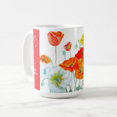 赤オレンジポピー花水彩女性の名前 コーヒーマグカップ (正面左)
