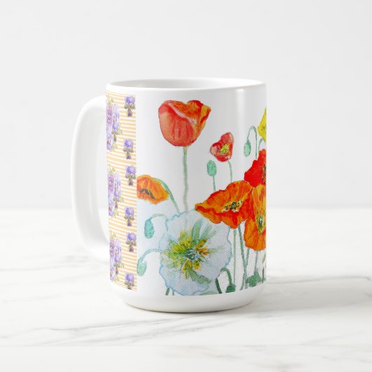 赤オレンジポピー花水彩画女性の絵画 コーヒーマグカップ (正面左)