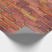 赤オレンジマルーン水色レンガ壁 ラッピングペーパー (角)