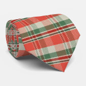 赤オレンジ及び緑タータンチェック格子模様ネック ネクタイ (ロール)