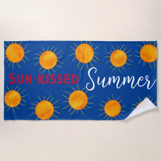 赤オレンジ色のサンセットサマー ビーチタオル (正面)