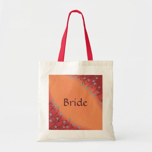 赤オレンジ色のトートバッグに銀色の星の花 トートバッグ (正面)