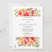 赤オレンジ色のフローラ水色秋シック結婚ズ 招待状 (正面)