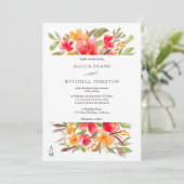 赤オレンジ色のフローラ水色秋シック結婚ズ 招待状 (スタンド正面)