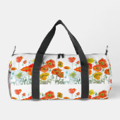 赤オレンジ色のポピーの水彩花リボン ダッフルバッグ (裏面)