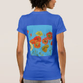 赤オレンジ色のポピー花の水彩アート 花 Tシャツ (裏面)