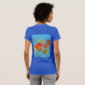 赤オレンジ色のポピー花水彩アート 花 Tシャツ (裏面フル)