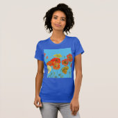 赤オレンジ色のポピー花水彩アート 花 Tシャツ (正面フル)