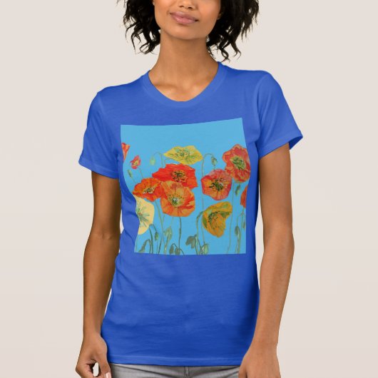 赤オレンジ色のポピー花水彩アート 花 Tシャツ (正面)