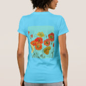 赤オレンジ色のポピー花 水彩 アクア アート 花 Tシャツ (裏面)