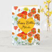 赤オレンジ色のポピー花 水彩 女性の名前 カード (黄色い花)