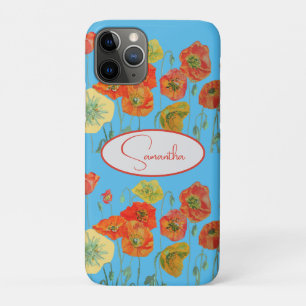 赤オレンジ色のポピー ポピーの花 ブルーの女の子の名前 iPhone 11 PROケース