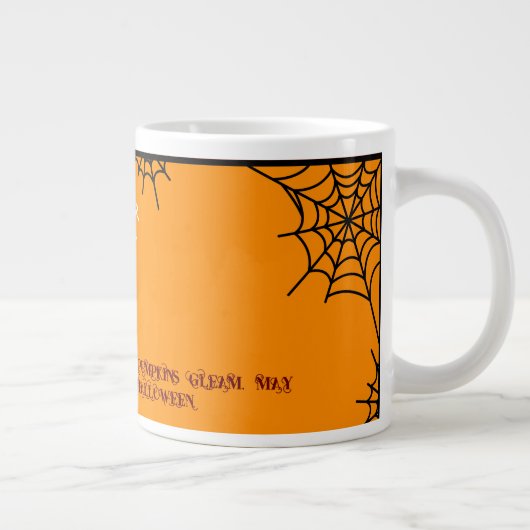 赤オレンジ色の白い黒のトリックまたはハロウィーンを扱う ジャンボコーヒーマグカップ (右)