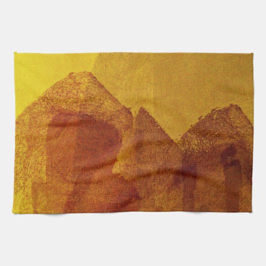 赤オレンジ色の黄絵画色抽象芸術デザイン キッチンタオル (横)