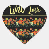 赤オレンジ色の黄色いケシのケシの芸術と愛 ハートシール (正面)