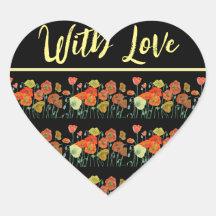 赤オレンジ色の黄色いケシのケシの芸術と愛