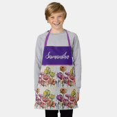 赤オレンジ色の黄色のケシの花ケシ女の子 エプロン (着用した状態)