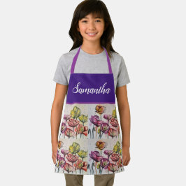 赤オレンジ色の黄色のケシの花ケシ女の子 エプロン