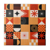 赤オレンジ色の黒い幾何学模様セラミックタイル タイル (正面)