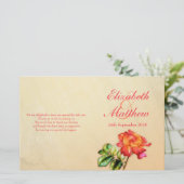 赤オレンジ色イエローティーバラ結婚式プログラム (スタンド正面)