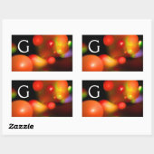 赤オレンジ色イエローブラックフラクタルバブル・モノグラム 長方形シール (シート)