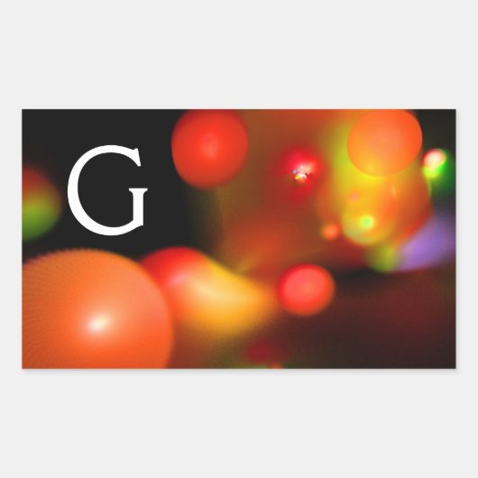 赤オレンジ色イエローブラックフラクタルバブル・モノグラム 長方形シール (正面)